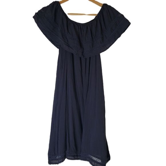Aritzia Wilfred Emmie Off-The-Shoulder Navy Blue Dress - Picture 3 of 7
